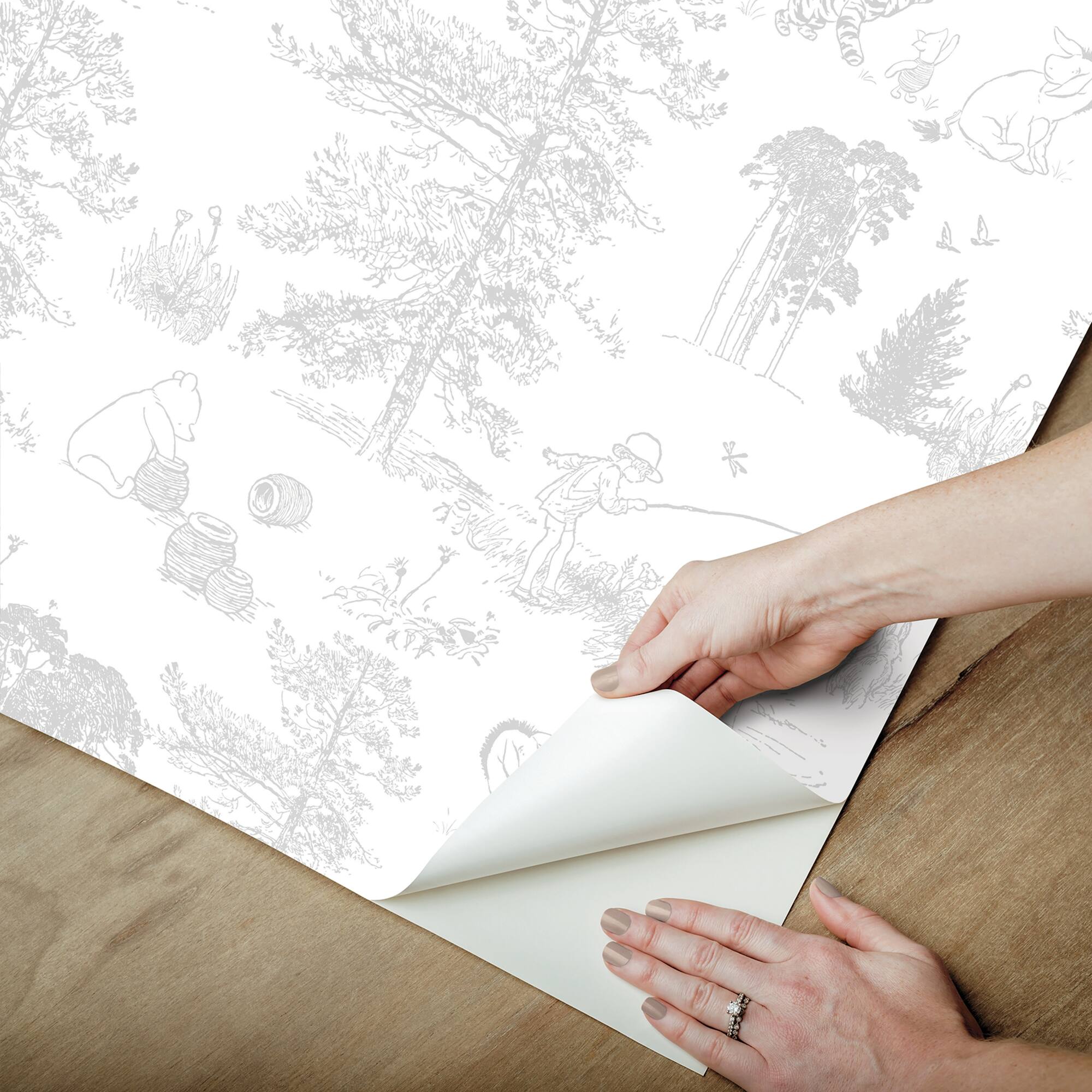RoomMates Winnie The Pooh Gray Toile Peel & Stick Wallpaper